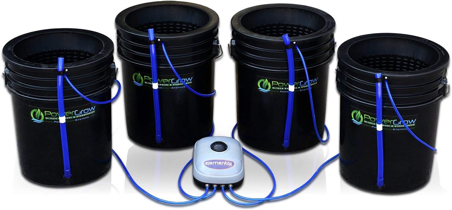 Deep Water Culture (DWC) Hydroponic Bubbler Bucket Kit by PowerGrow ® Systems (4) 5 Gallon - 10 Buckets