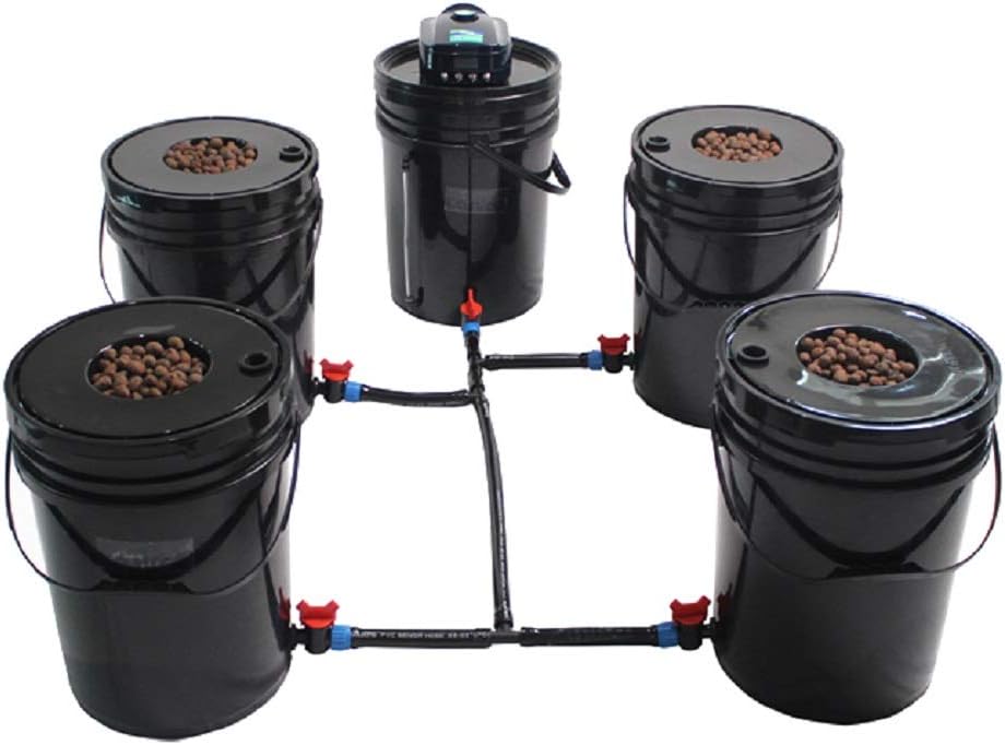 Grow1 Deep Water Culture Hydroponic System, 5 Gallon 4 Bucket DWC Kit + Reservoir Bucket, RDWC Hydroponic Kit
