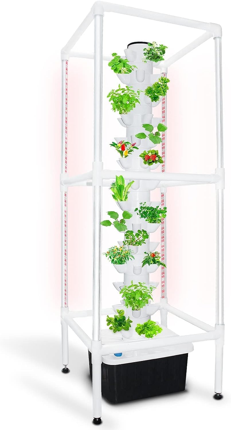 Sjzx Hydroponics Growing System | Indoor Vertical Tower Garden 2.0 with Double Layer 8 Sections LED Timed Grow Light | 5 PCS Nursery Germination Kit Including 2Pcs Smart Plug(No Seedlings Included)