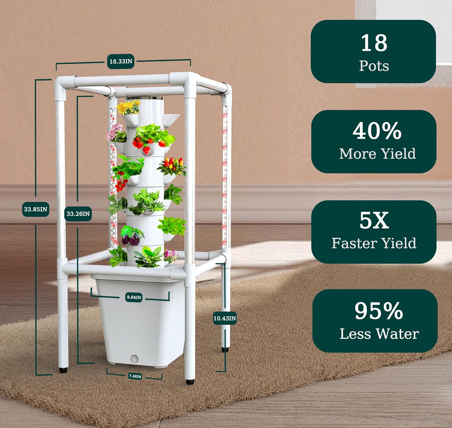 Sjzx Tower Garden Hydroponics Growing System,18-Plant Indoor Vertical Garden with LED Timing Grow Light,Nursery Germination Kit Including Water Level,2Pcs Smart Plug,BPA-Free(No Seedlings Included)